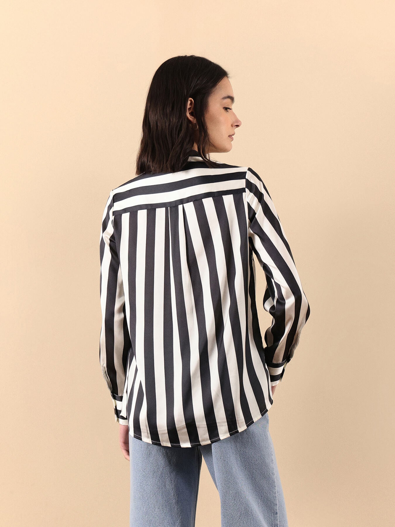 Satin Striped Shirt - Black And Off White