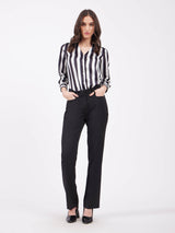 Satin Striped Shirt - Black And Off White