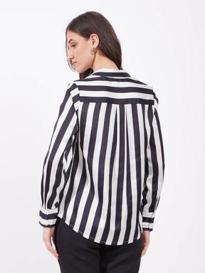 Satin Striped Shirt - Black And Off White