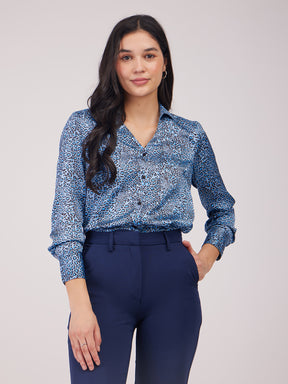 Satin Animal Print Shirt - Blue