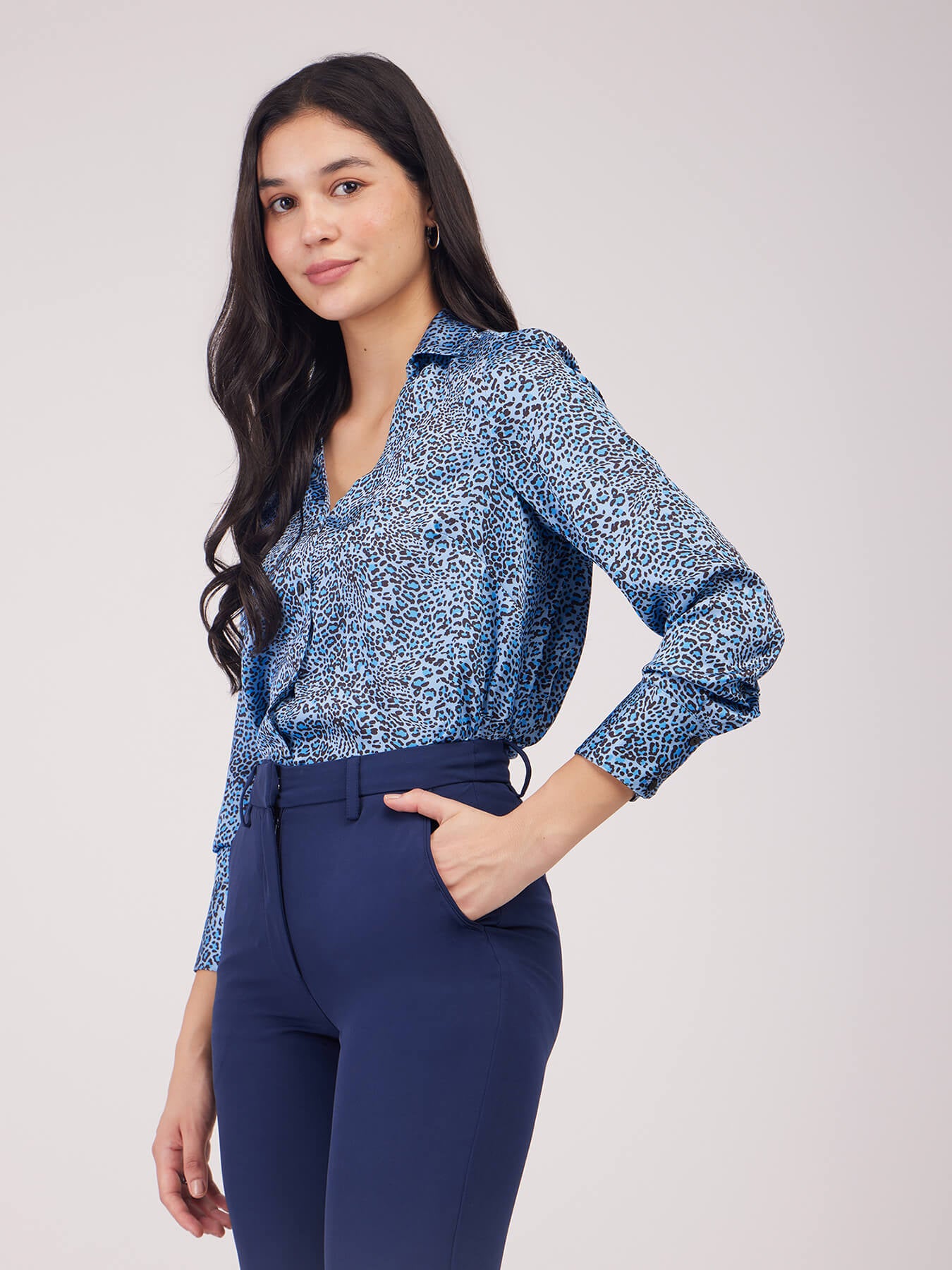 Satin Animal Print Shirt - Blue