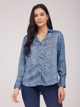 Satin Animal Print Shirt - Blue