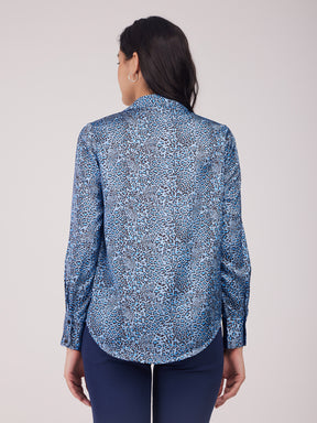 Satin Animal Print Shirt - Blue