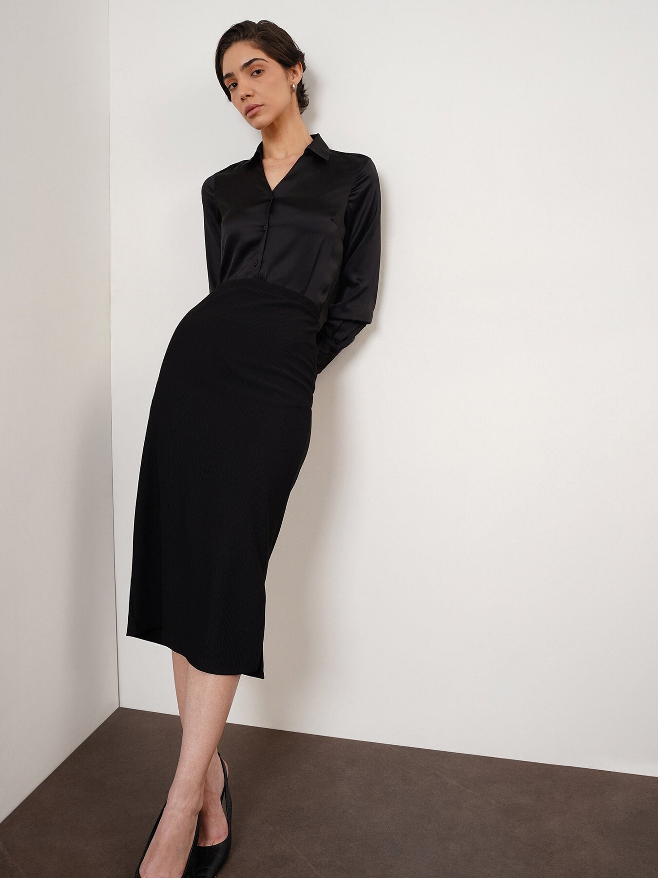 Satin Button-Down Shirt - Black