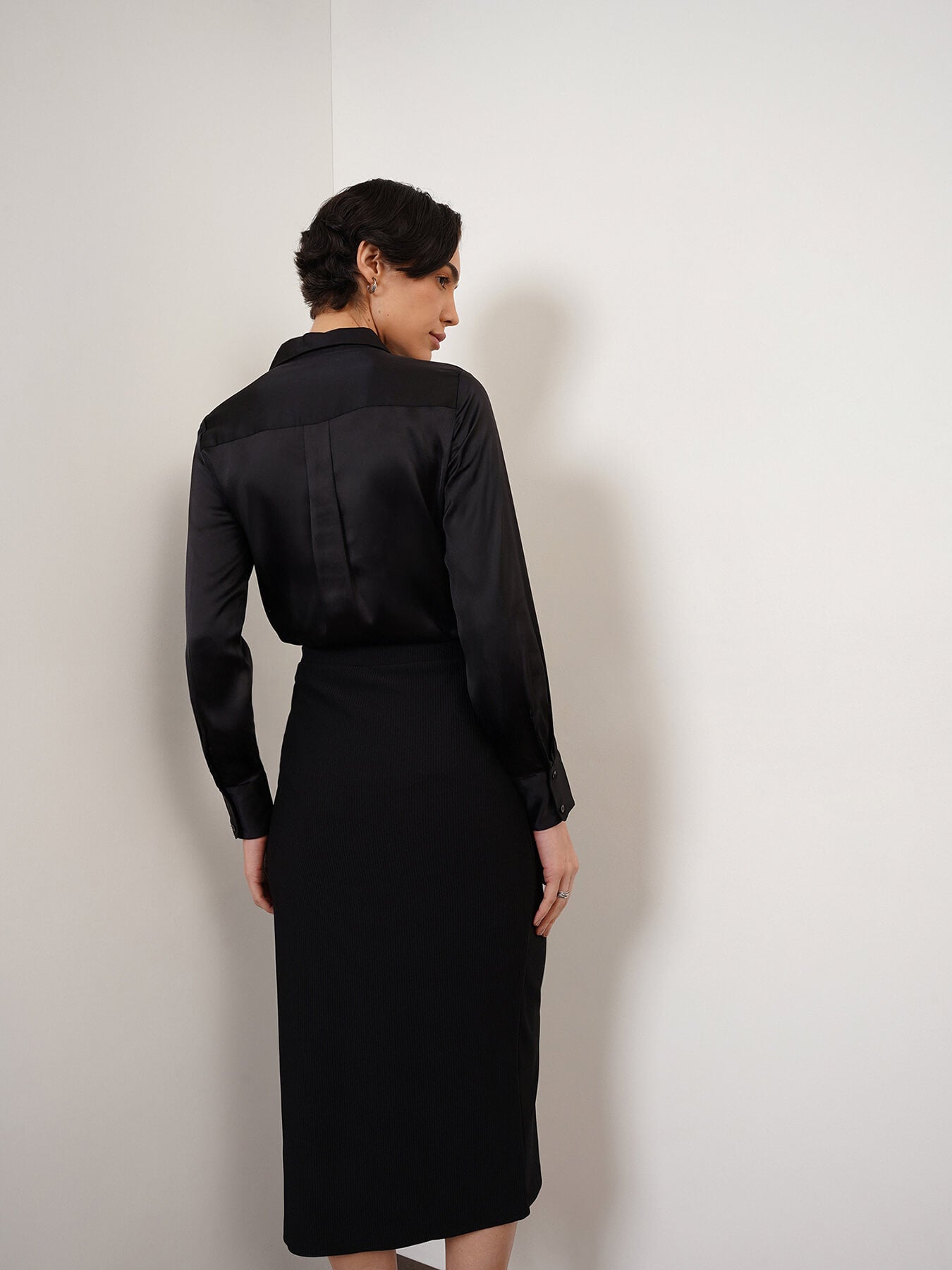 Satin Button-Down Shirt - Black