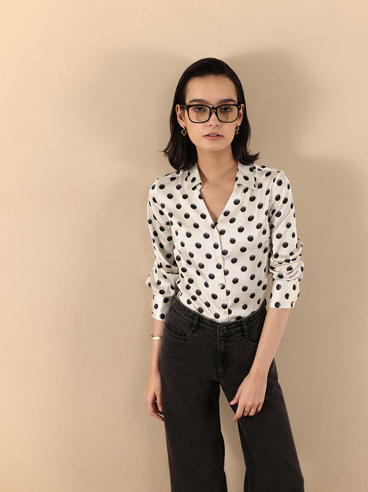 Satin Polka Dot Shirt - White And Black