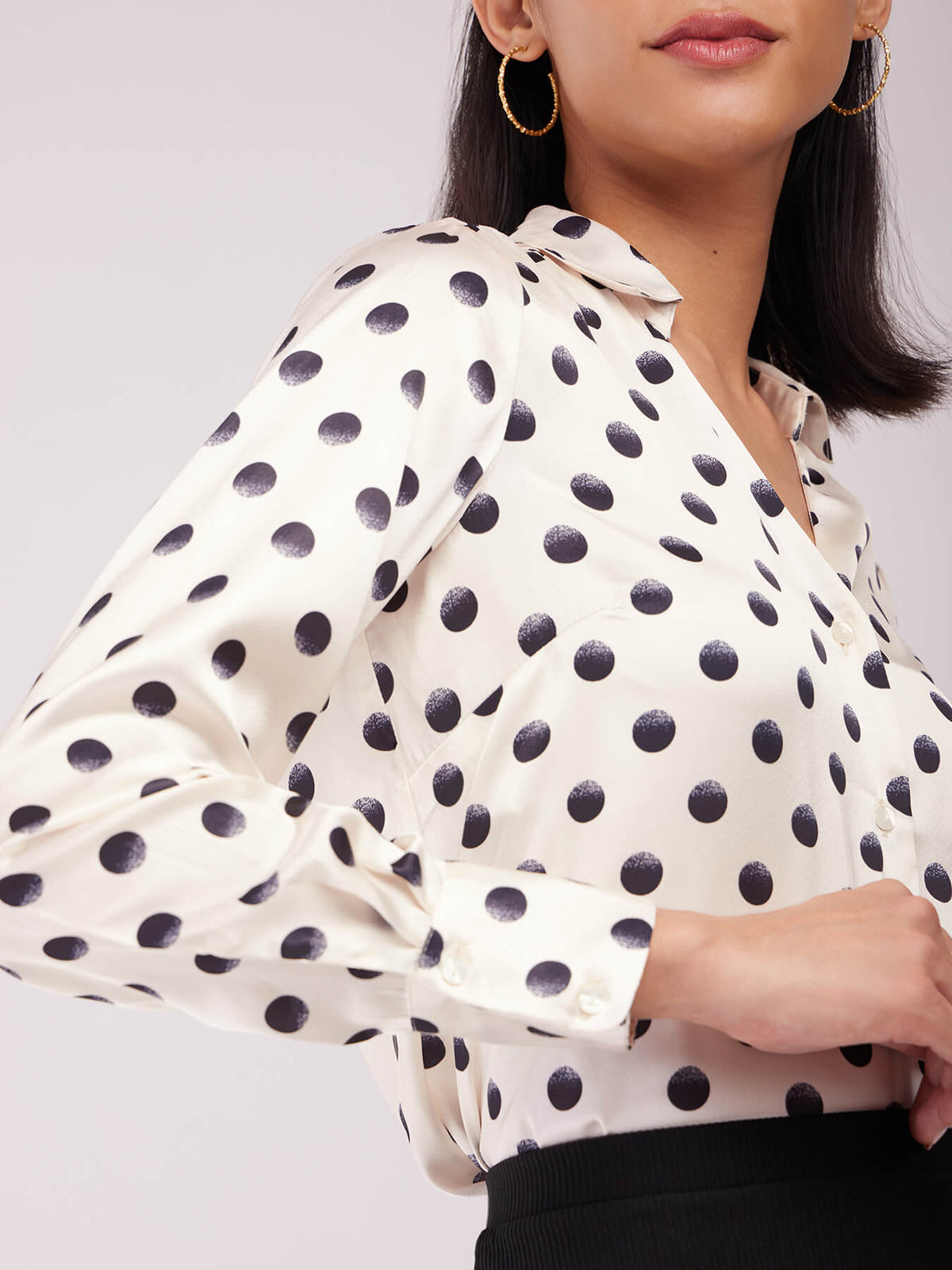 Satin Polka Dot Shirt - White And Black