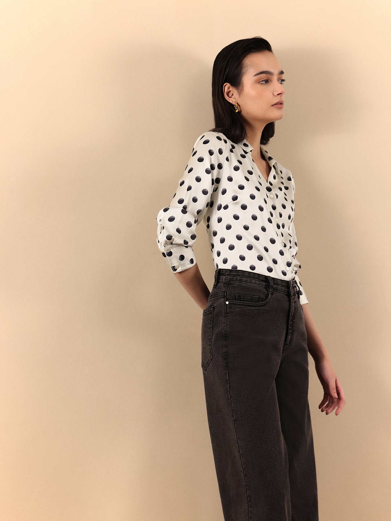 Satin Polka Dot Shirt - White And Black