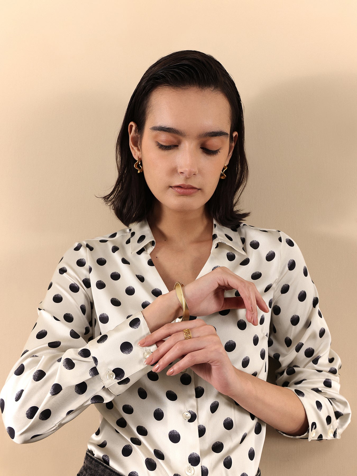 Satin Polka Dot Shirt - White And Black