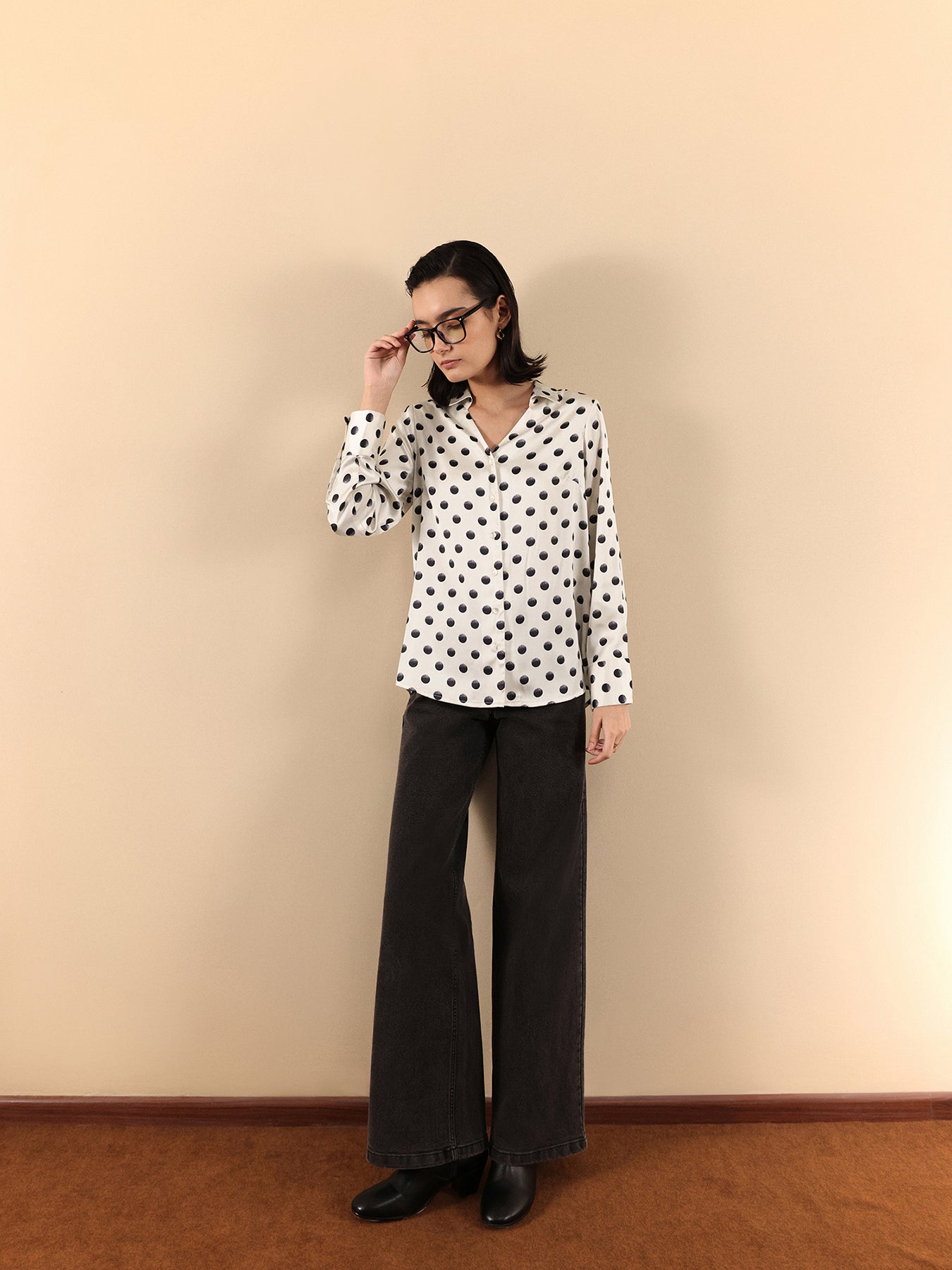Satin Polka Dot Shirt - White And Black