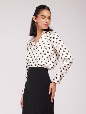 Satin Polka Dot Shirt - White And Black