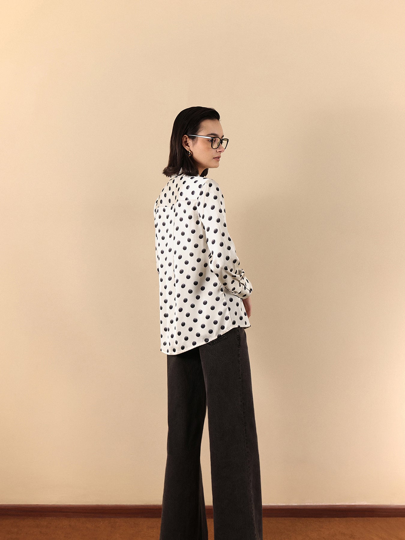 Satin Polka Dot Shirt - White And Black