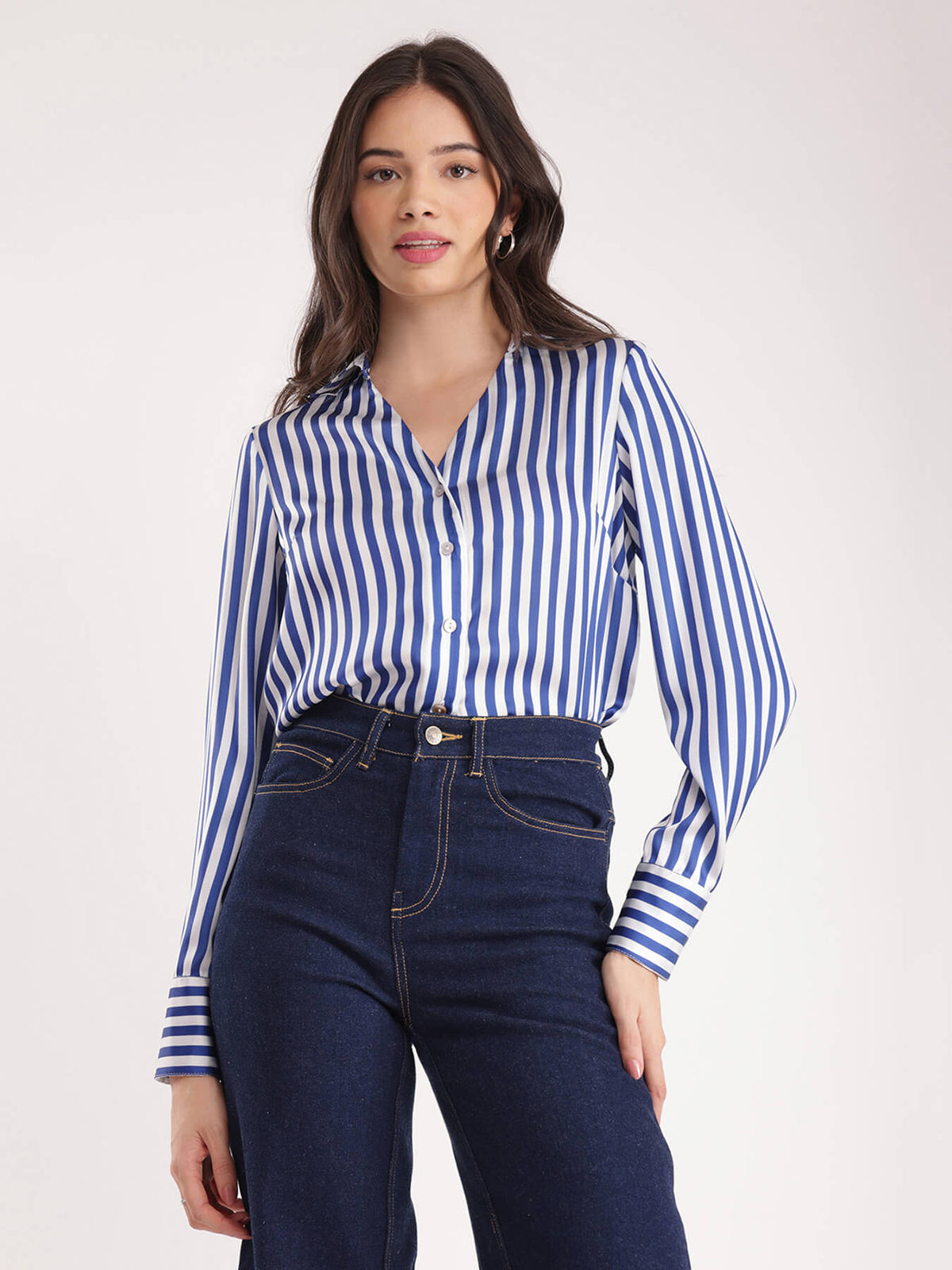 Satin Stripes Shirt - Blue