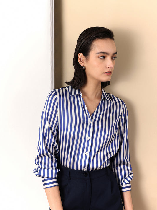 Satin Stripes Shirt - Blue