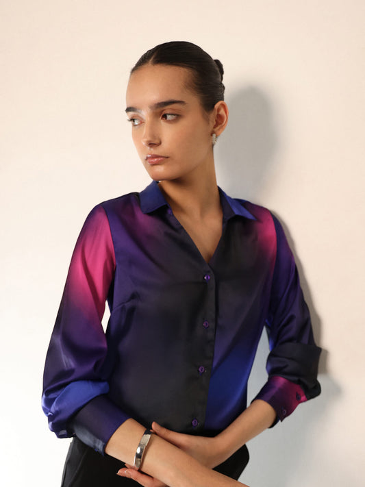 Satin Ombre Shirt - Blue