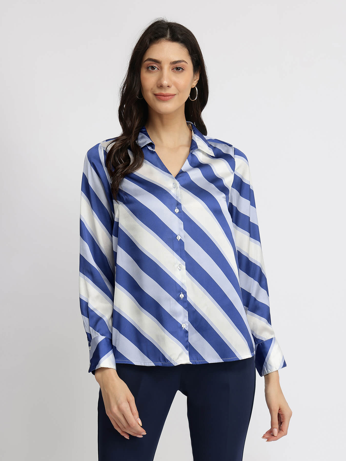 Satin Striped Shirt - Blue