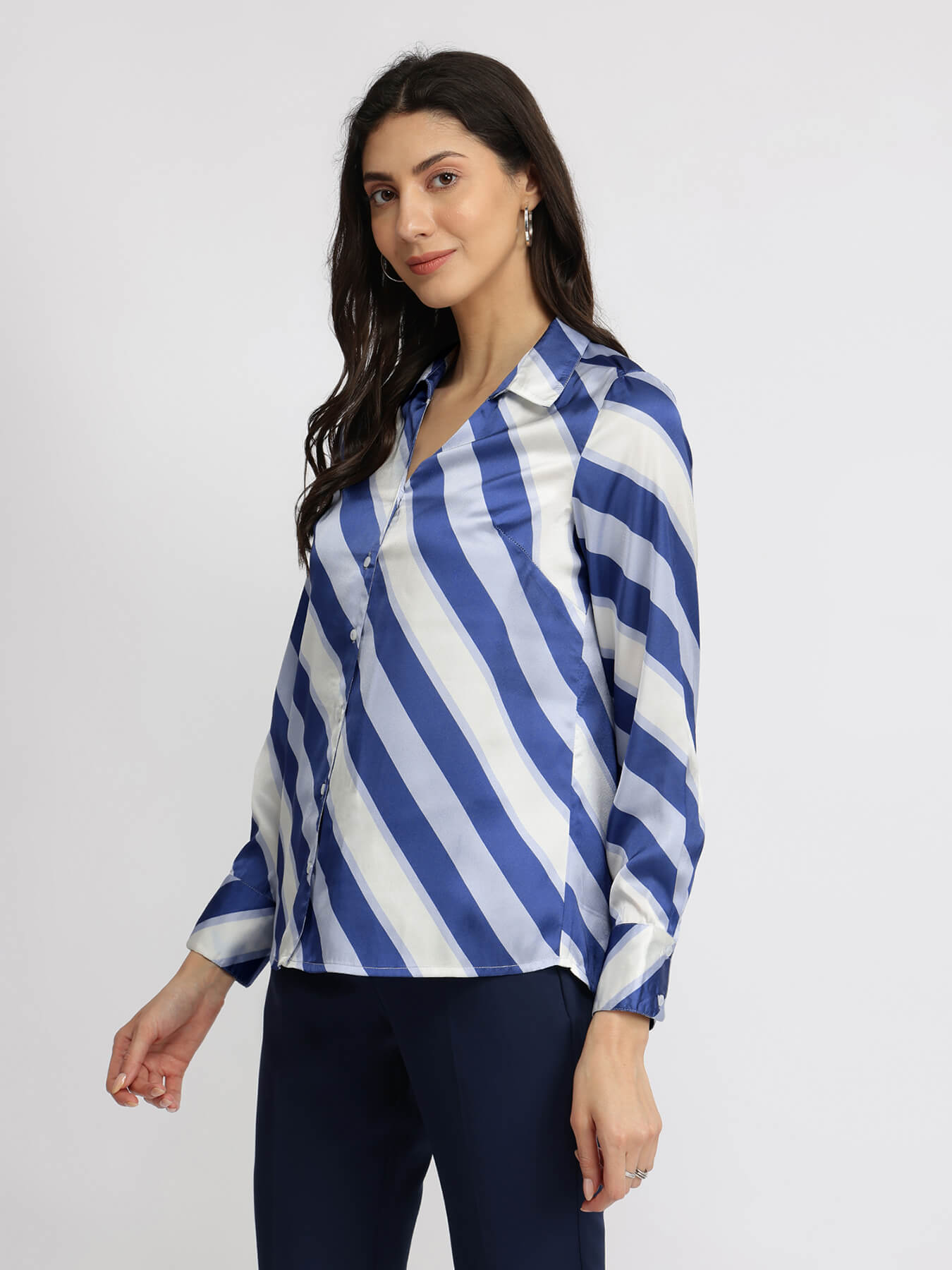 Satin Striped Shirt - Blue