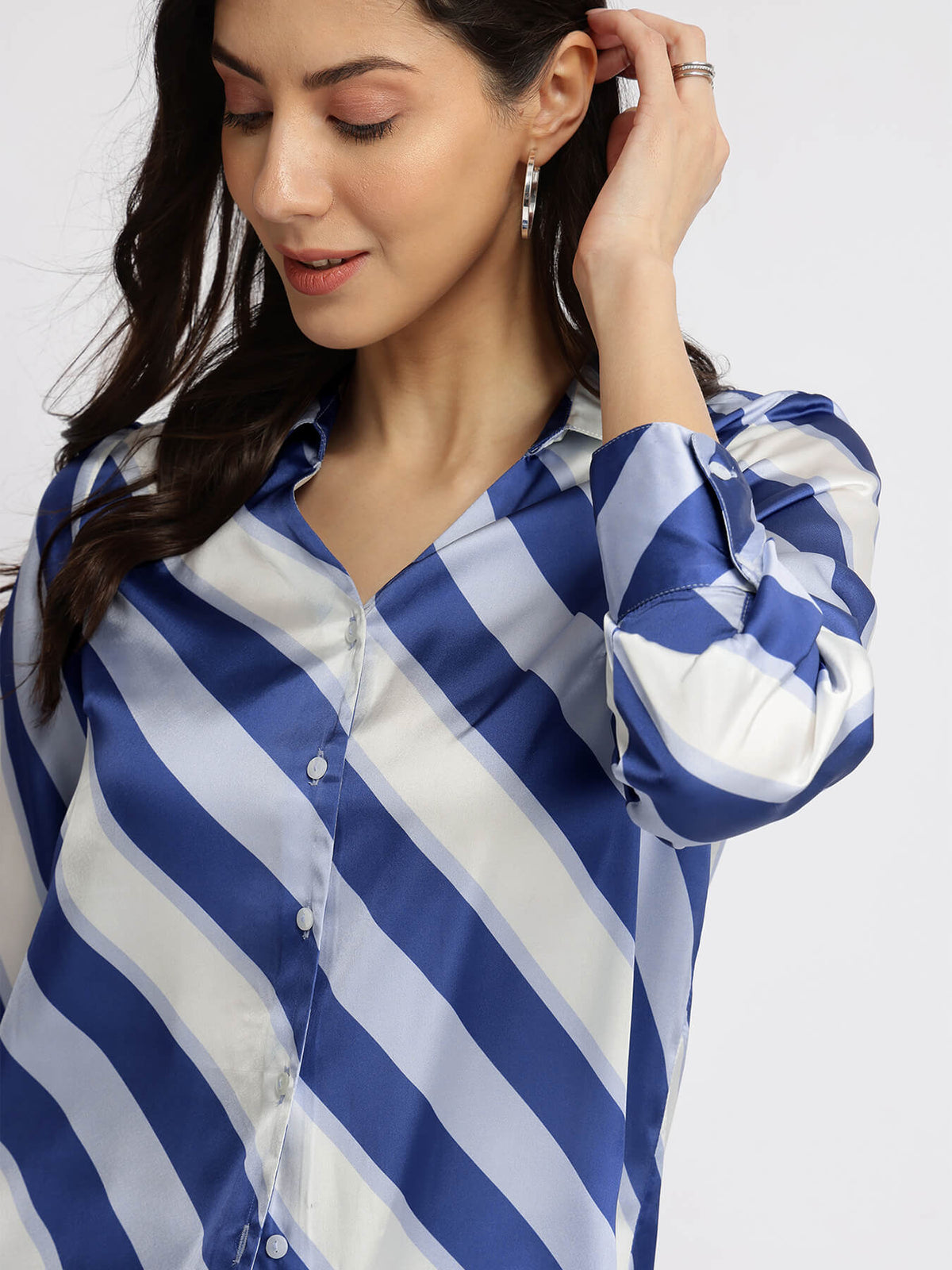 Satin Striped Shirt - Blue