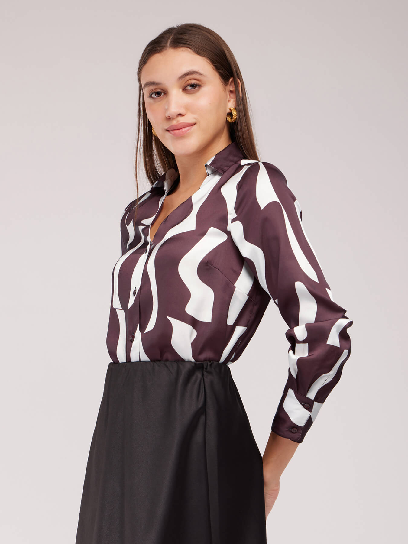 Collared V-Neck Shirt - Brown