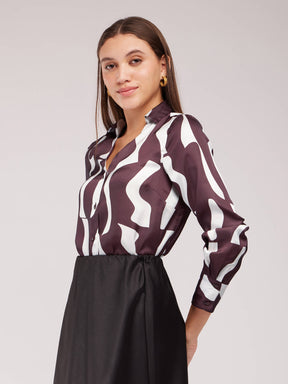 Collared V-Neck Shirt - Brown