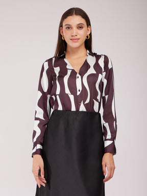 Collared V-Neck Shirt - Brown