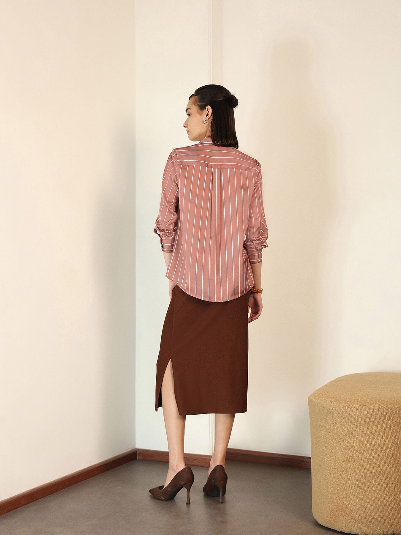 Satin Striped Shirt - Brown