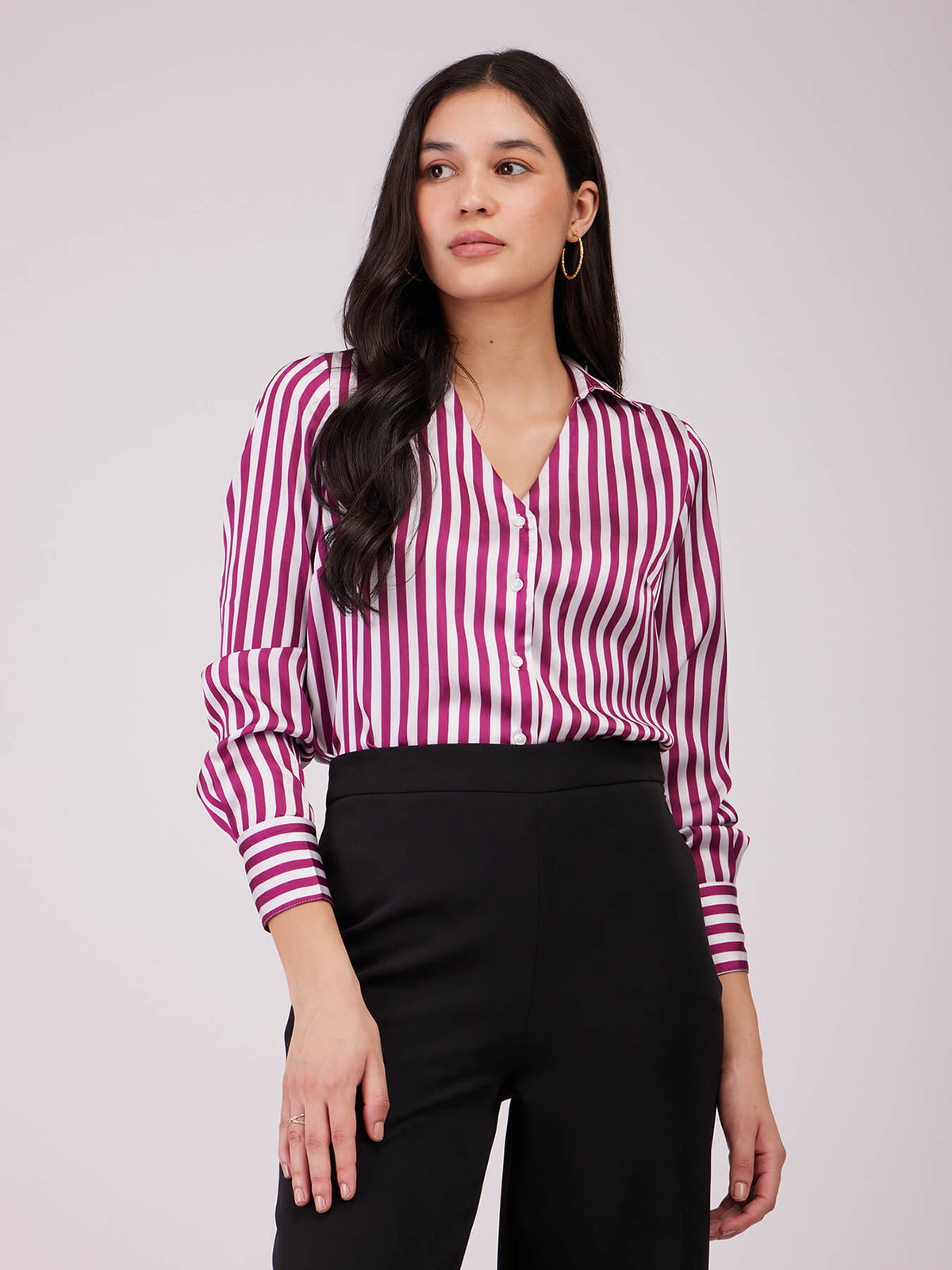 Satin Striped Shirt - Maroon