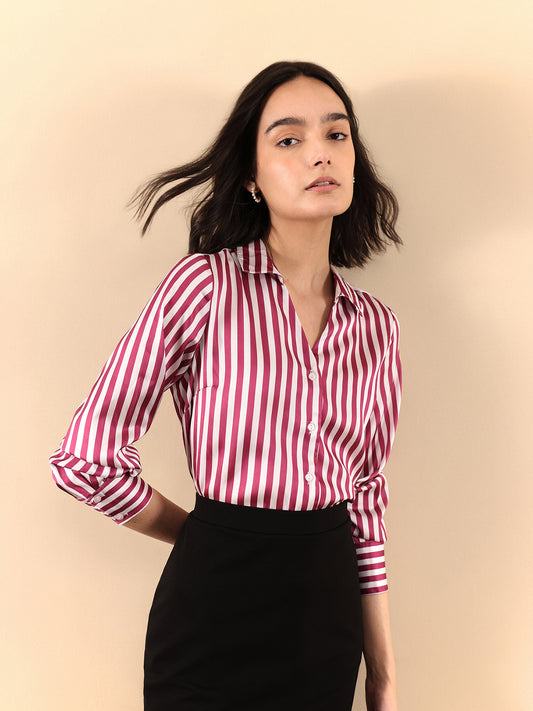 Satin Striped Shirt - Maroon