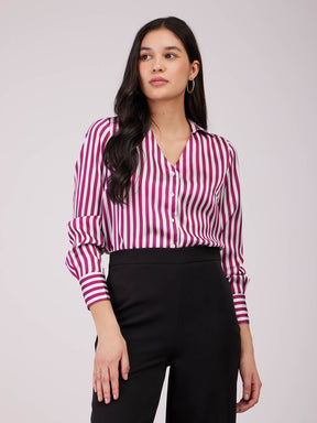 Satin Striped Shirt - Maroon