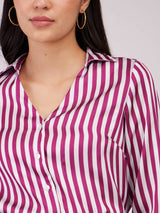 Satin Striped Shirt - Maroon