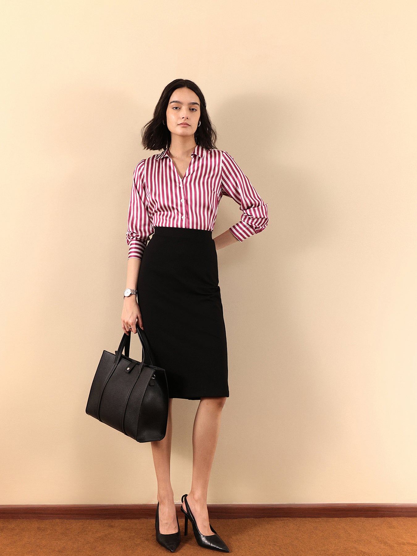 Satin Striped Shirt - Maroon