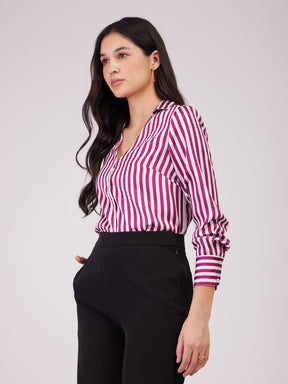 Satin Striped Shirt - Maroon