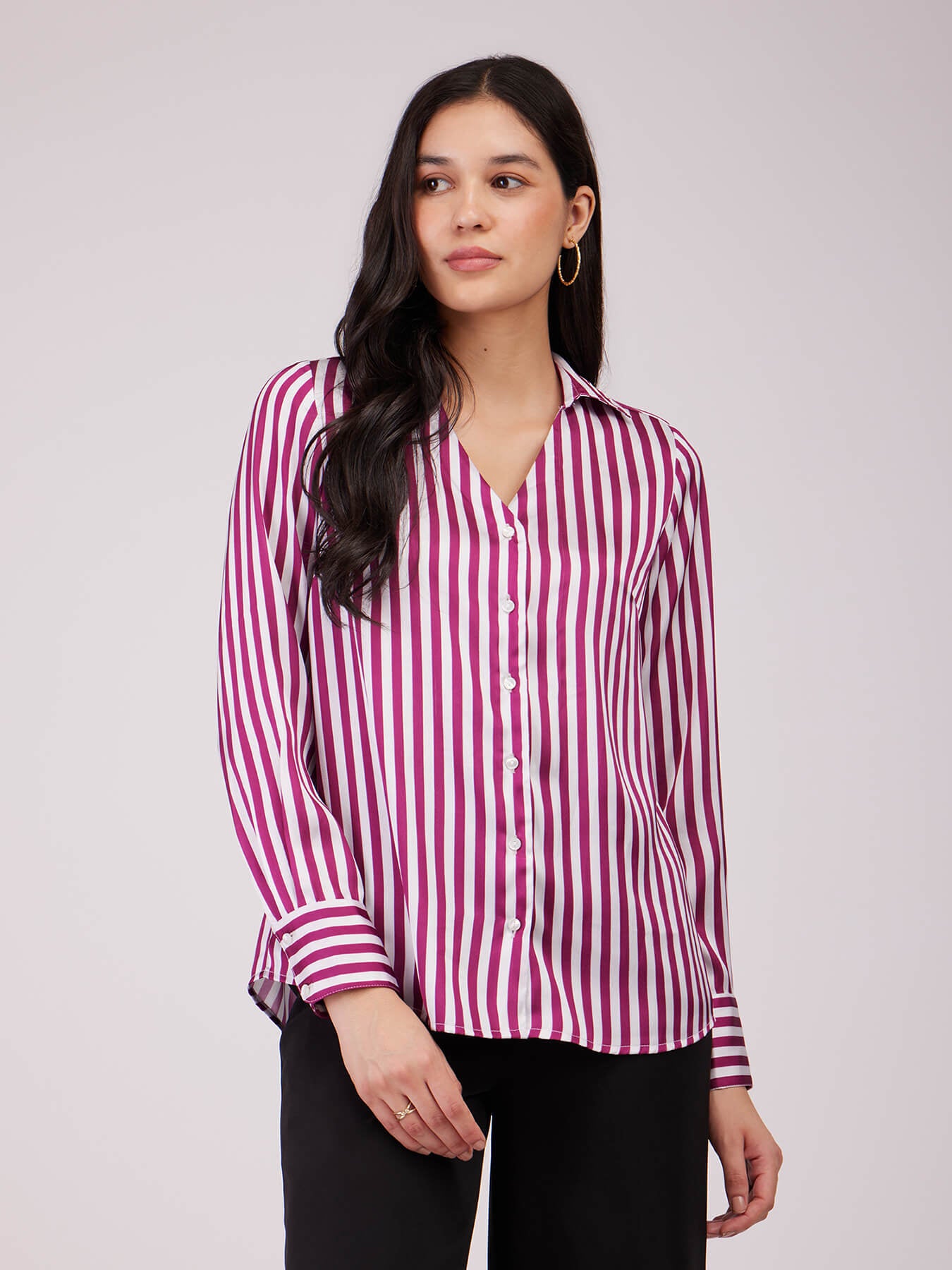 Satin Striped Shirt - Maroon