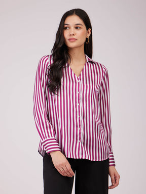 Satin Striped Shirt - Maroon