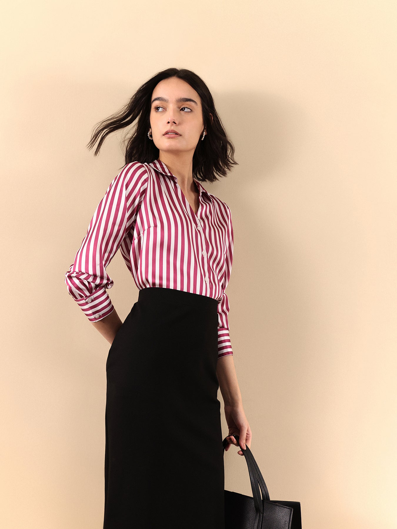 Satin Striped Shirt - Maroon