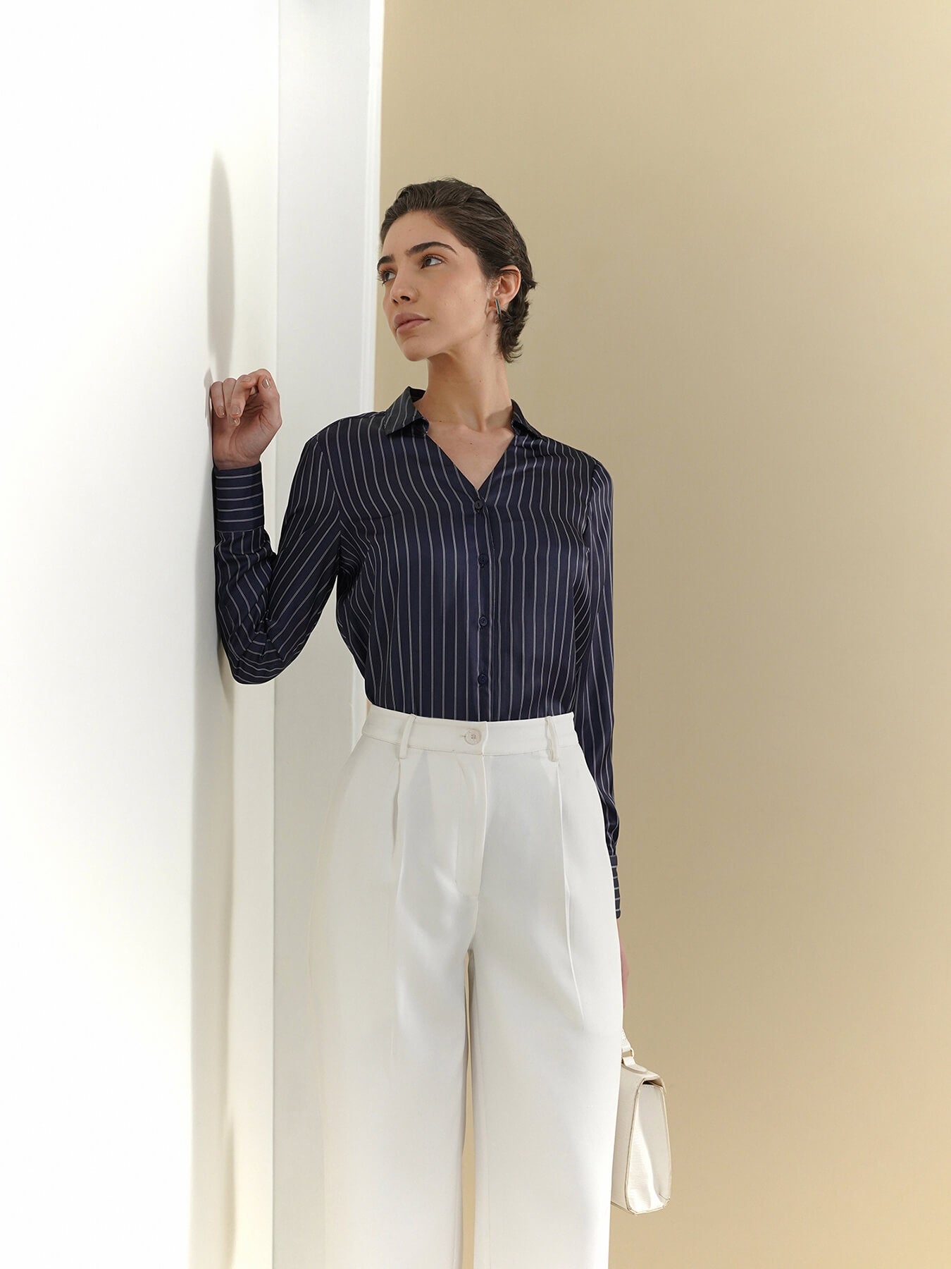 Satin Striped Shirt - Navy Blue