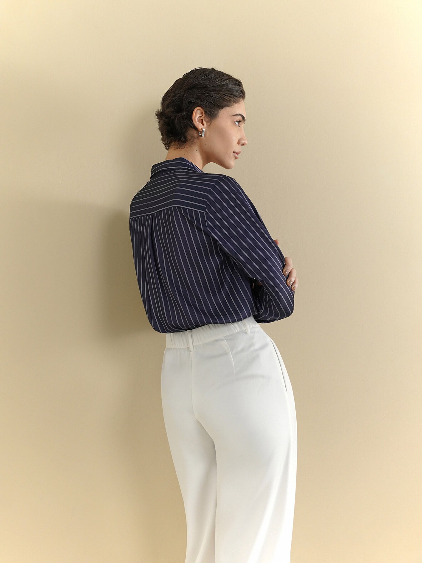 Satin Striped Shirt - Navy Blue