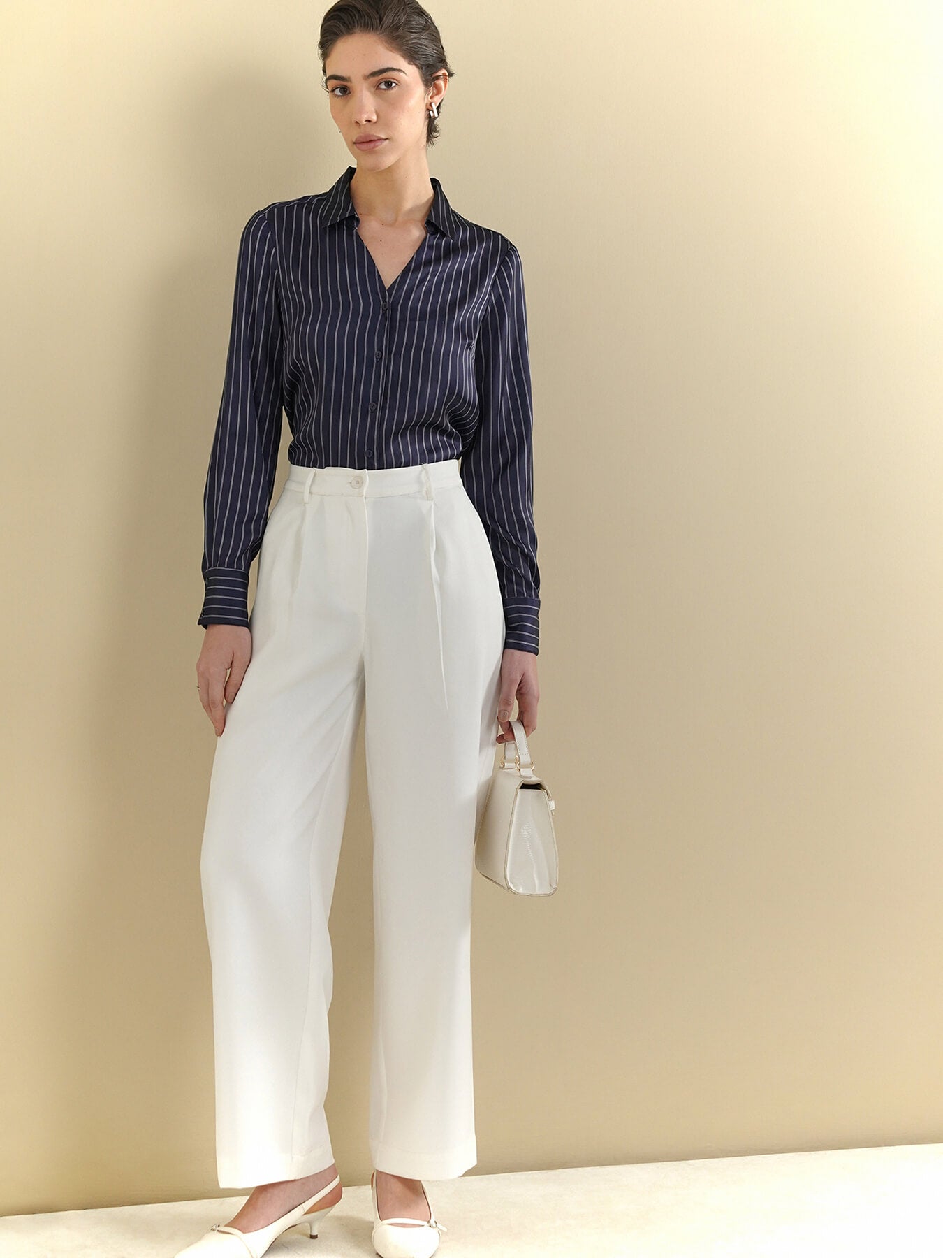 Satin Striped Shirt - Navy Blue