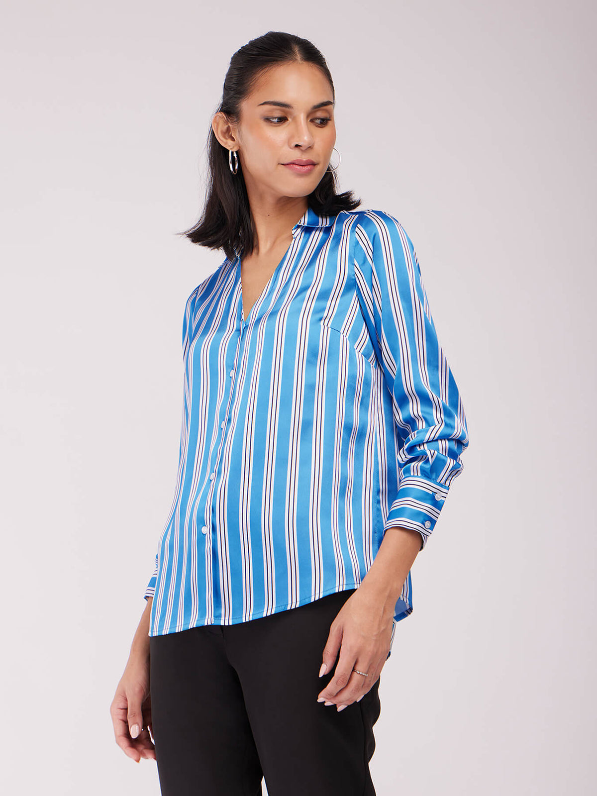 Satin Striped Shirt - Blue