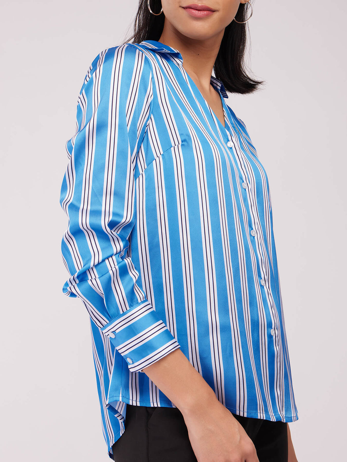 Satin Striped Shirt - Blue