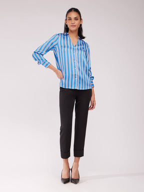 Satin Striped Shirt - Blue