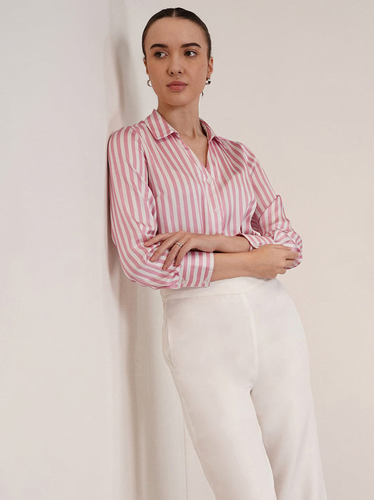 Satin Stripes Shirt - Pink