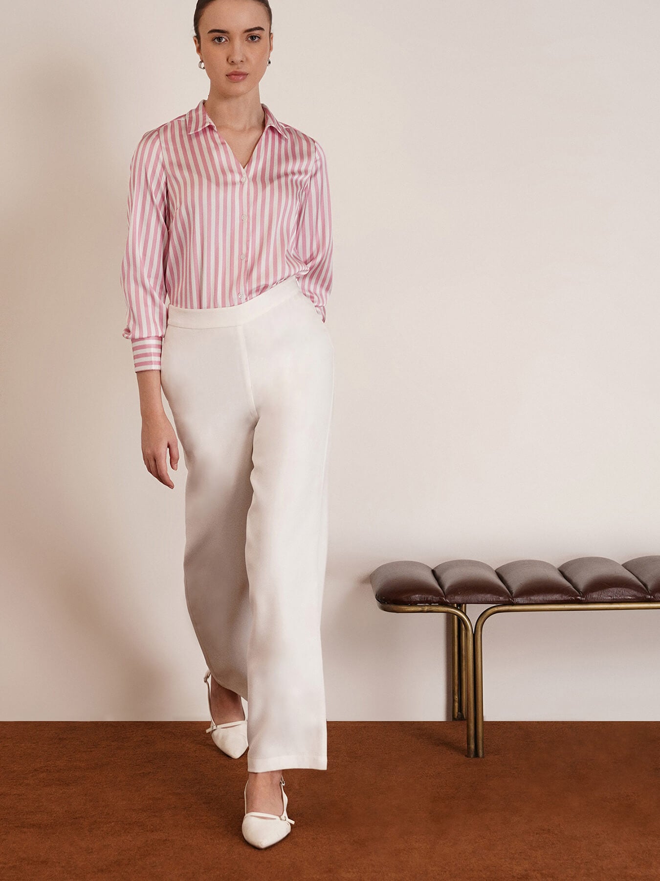 Satin Stripes Shirt - Pink