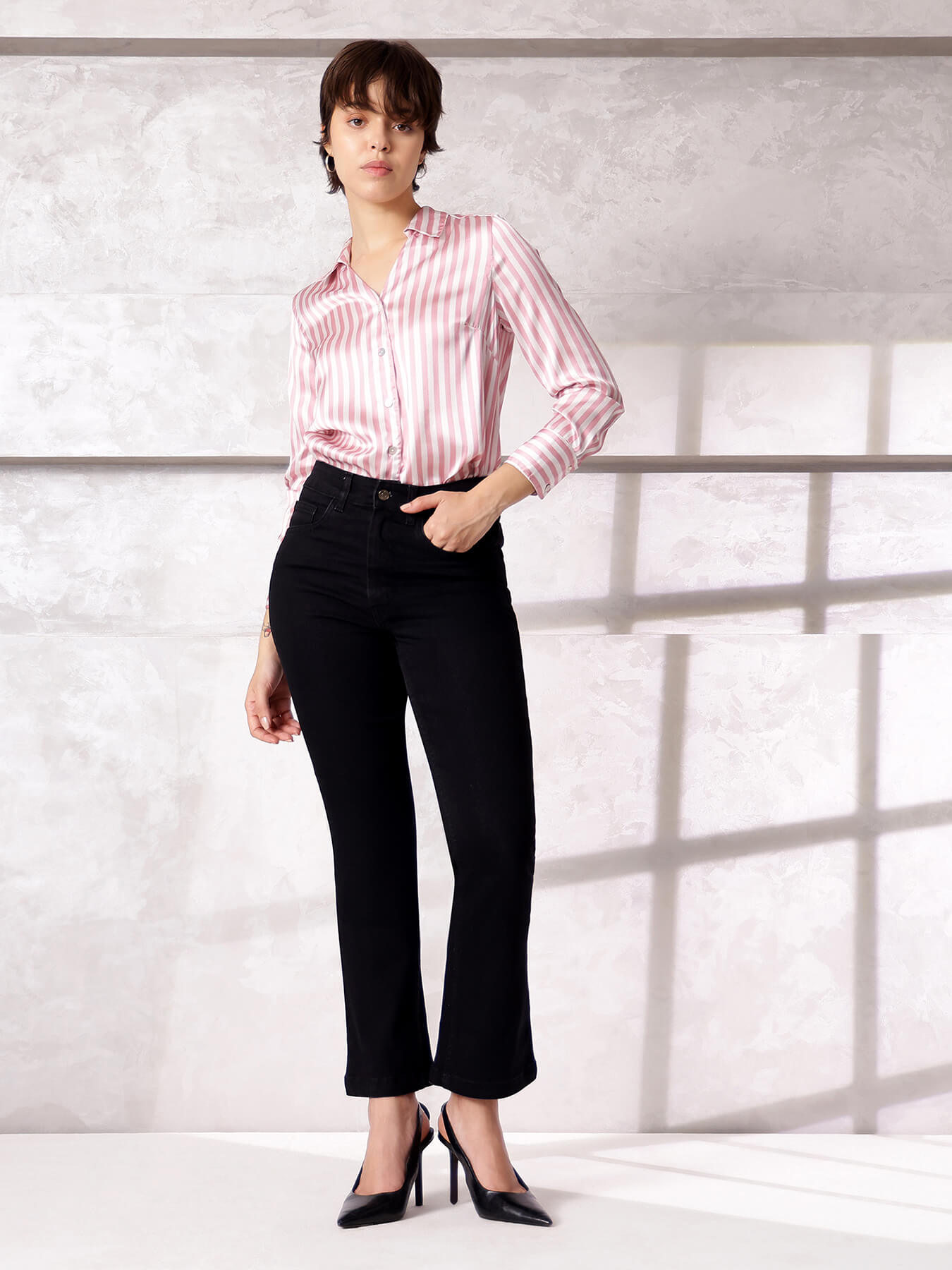 Satin Stripes Shirt - Pink