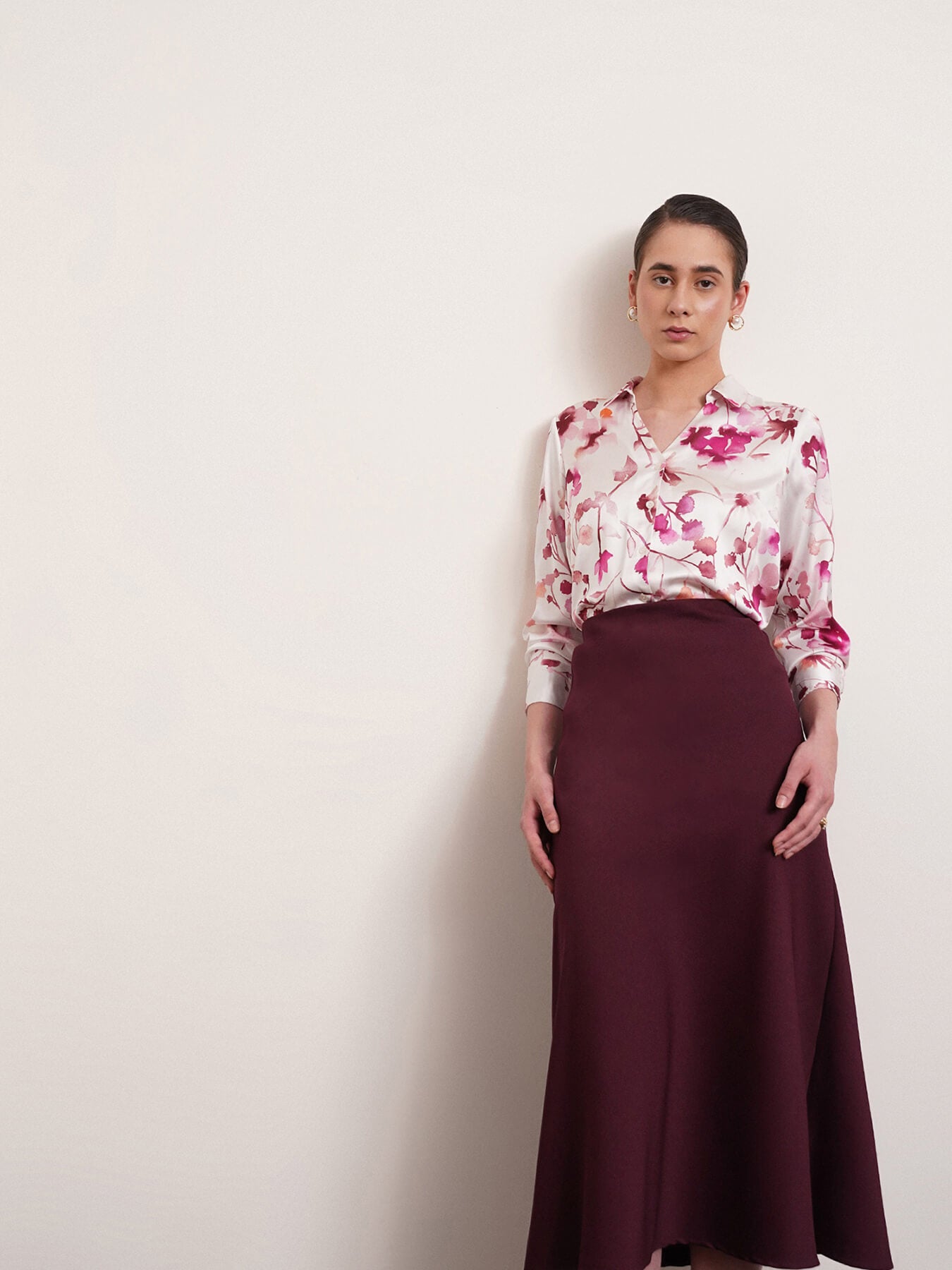 Satin Floral Shirt - Pink