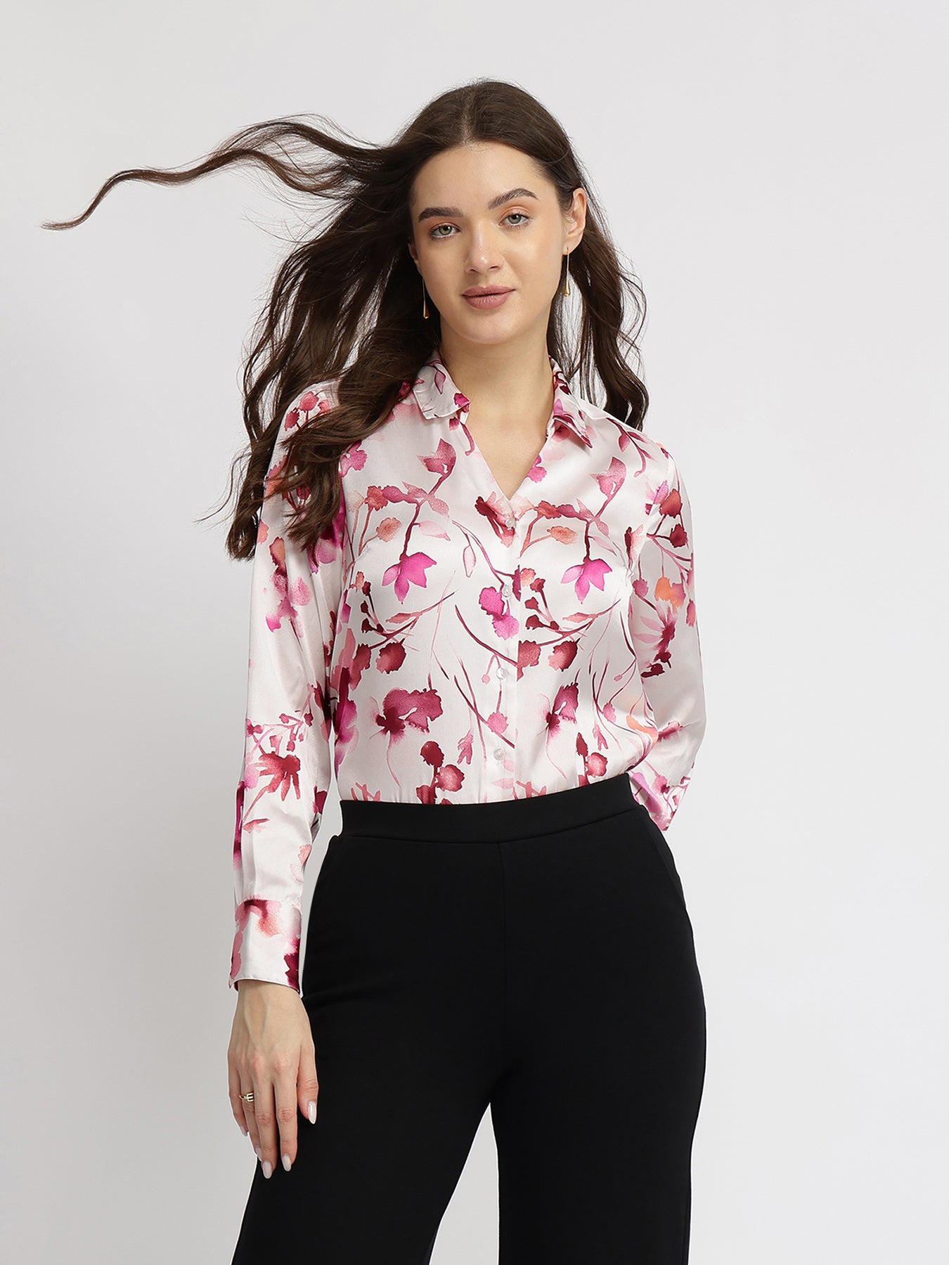 Satin Floral Shirt - Pink
