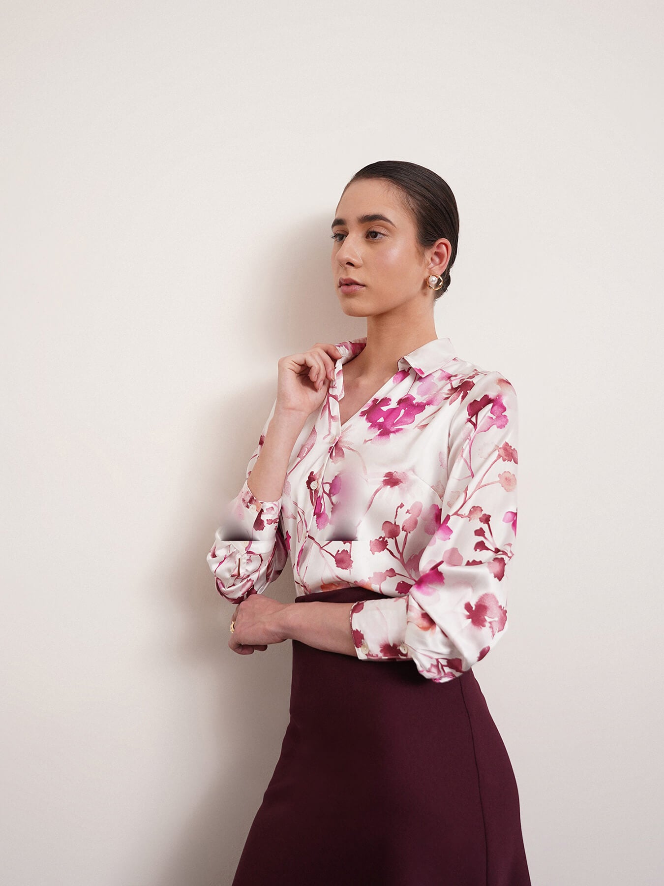Satin Floral Shirt - Pink