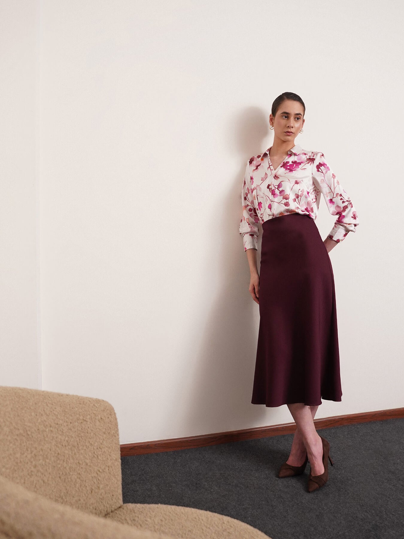 Satin Floral Shirt - Pink