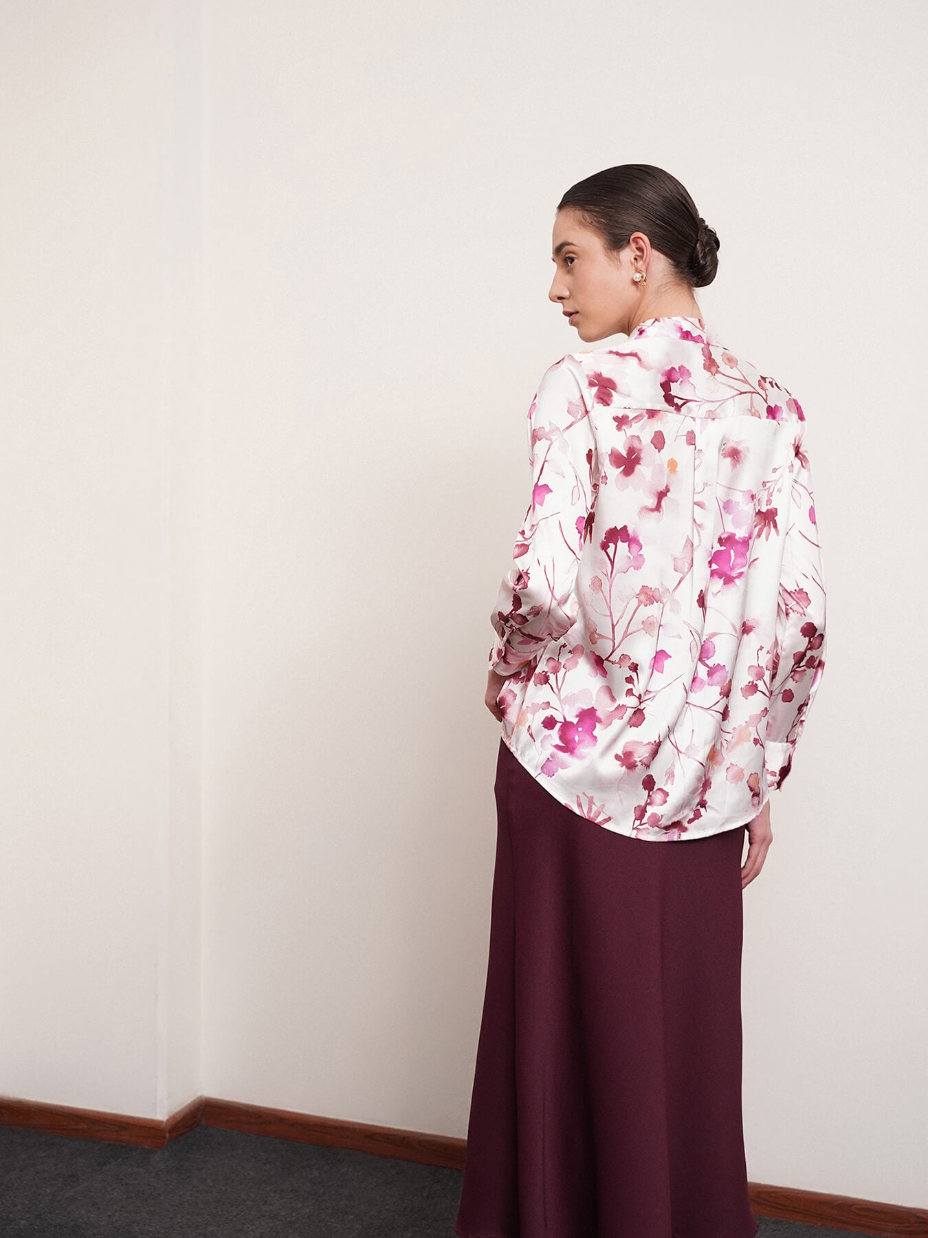 Satin Floral Shirt - Pink