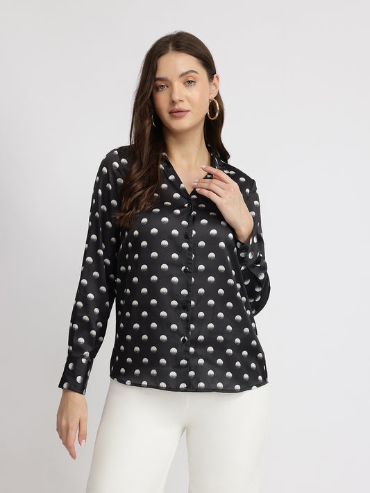 Satin Polka Dot Shirt - Black
